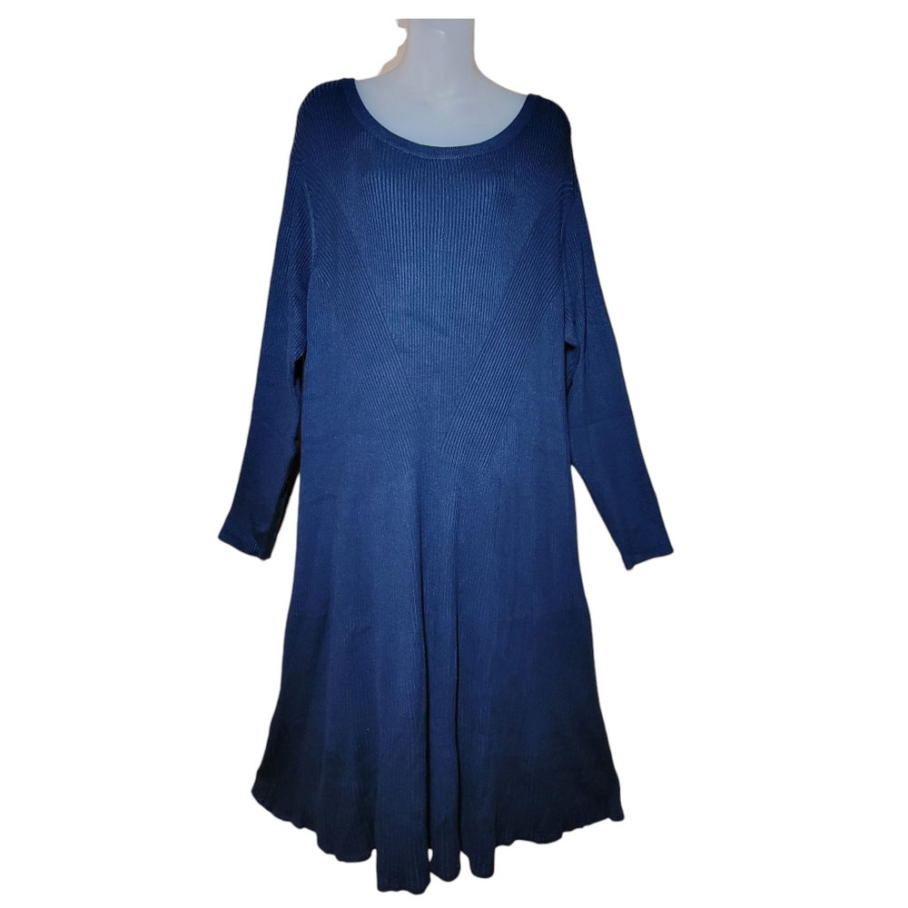 Woman Within Sweater Dress 26/28 2X Plus Size Navy Blue LS Stretch Rayon Nylon